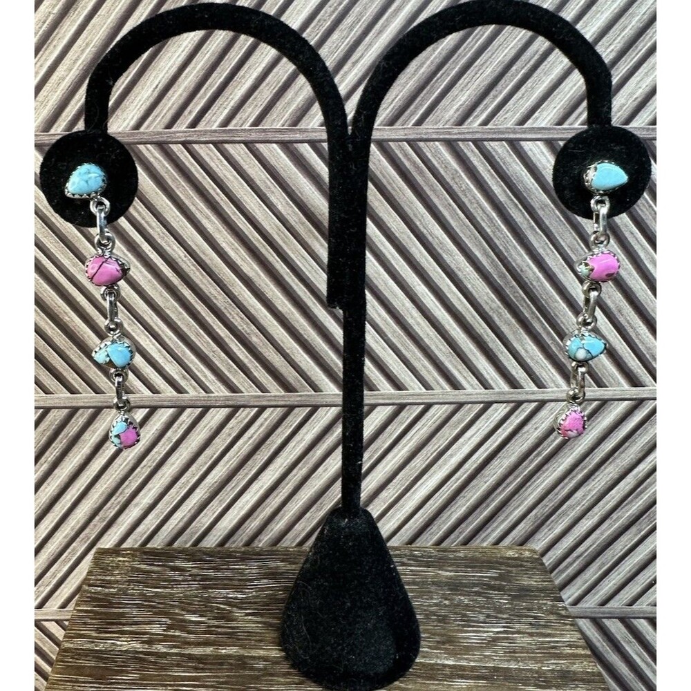 Southwest Sterling Silver Cotton Candy Turquoise Post Dangle Drop Earrings 2β